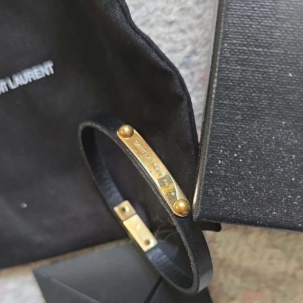 Saint Laurent Black Leather Bracelet with Gold Accents
